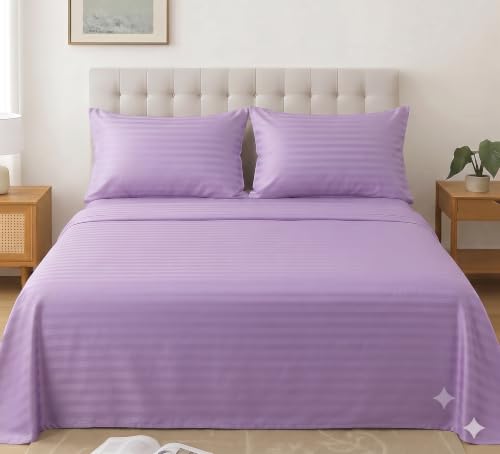 Image of Satin Striped Glace Cotton Double bedsheet with 2 Pillow Cover | Soft & Smooth Finish | Double Bed bedsheet 90 x 90 Inch | Pillow Cover 18 x 28 Inch | Breathable, Fade Resistant