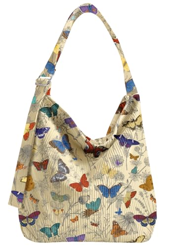Bolso Hobo de Pana para mujer grande con cierre