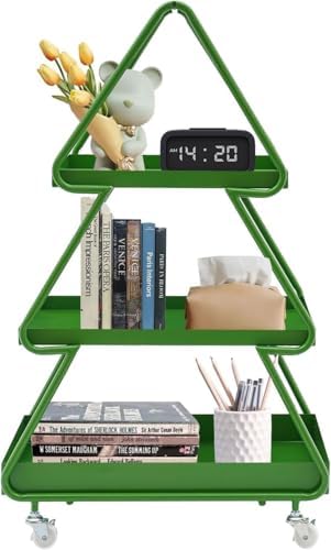 3-Tier Metal Rolling Shelf with 4 Universal Wheels, Multi-Purpose Storage Rack for Living Room, Bedroom, Office, Restaurant - Green Display Organizer