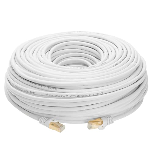 Image of 100FT S /FTP CAT 7 Gold Plated Shielded Ethernet RJ45 Copper Cable 10 Gigabit Ethernet Network Patch Cord Cat7 (100ft, White)