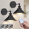ZinLite Battery Operated Wall Sconce Set of 2,Vintage Wireless Wall Sconces with Remote,Dimmable Led Wall Lights,Wall Lamp Fixture Indoor Bedroom Living Room Kitchen,LED Bulbs Included,Black