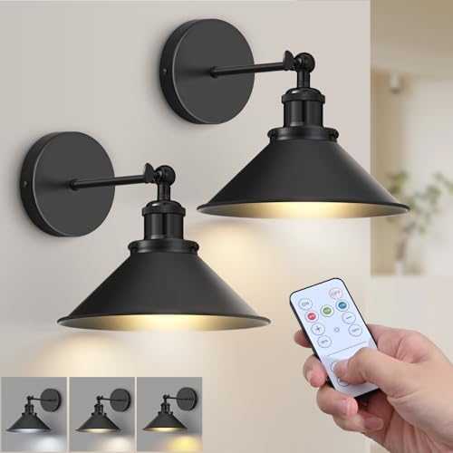 Bailoch Black Rechargeable Battery Operated Wall Sconces Set Of 2 With Remote, Wireless Dimmable