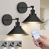 ZornLots Battery Operated Wall Sconce Set of 2,Vintage Wireless Wall Sconces with Remote,Dimmable Led Wall Lights,Wall Lamp Fixture Indoor Bedroom Living Room Kitchen,LED Bulbs Included,Black