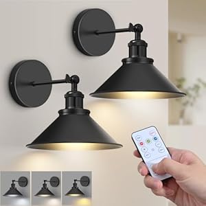 Battery Operated Wall Sconce Set of 2,Vintage Wireless Wall Sconces with Remote,Dimmable Led Wall Lights,Wall Lamp Fixture Indoor Bedroom Living Room Kitchen,LED Bulbs Included,Black
