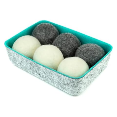 Three by Three Seattle Felt·Like·it!™ Wool Dryer Balls + Storage Bin: Reduce Drying Time, Static Cling, and Energy Use | Natural Alternative to Fabric Softeners (Pack of 6) Cover