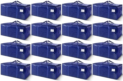 16 Pack Extra Heavy Duty Large Moving Bags with Strong Zipper & Carrying Handles, Sturdy Clothes Storage Bags Totes Bins, Packing Moving Boxes College Supplies, Dark Blue - 40 gal