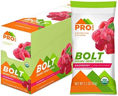 PROBAR – BOLT Organic Energy Chews, Raspberry, Non-GMO, Gluten-Free, USDA Certified Organic, Healthy, Natural Energy, Fast Fuel Gummies with Vitamins B & C (12 Count)