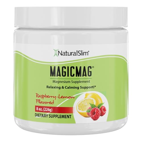 NaturalSlim Magicmag Pure Magnesium Citrate Powder Stress, Constipation, Muscle, Heart Health, and Sleep Support | Raspberry Lemon Magnesium Supplement - 8oz Drink Mix (Solo)