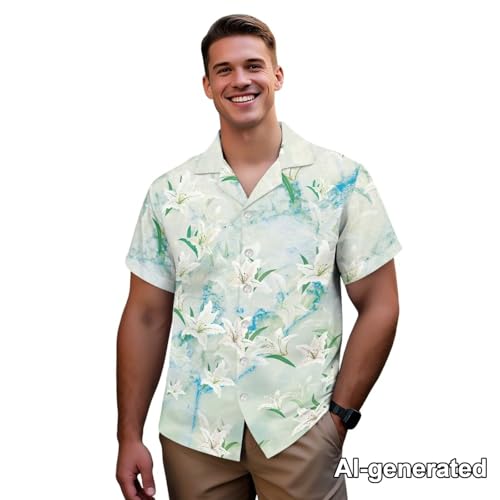 Image of Hawaii Matching Couple Outfits Husband and Wife Clothing Fashionable Mens Casual Shirts Hawaii Dress with Soft Fabric