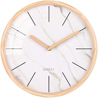 Adecor 12 Inch Wall Clock, Marble Grain Decorative Clock with Pine Wooden Frame