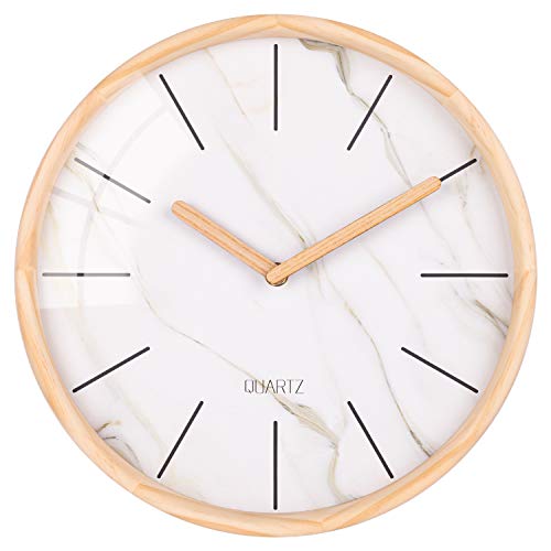Adecor 12 Inch Wall Clock, Marble Grain Decorative Clock with Pine Wooden Frame