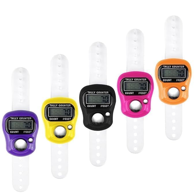 VERTIS Mini Hand Tally Counter Finger Ring Digital Electronic Head Count, Multicolor, for Mantra Jap and Cricket Umpire (Pack of 5)
