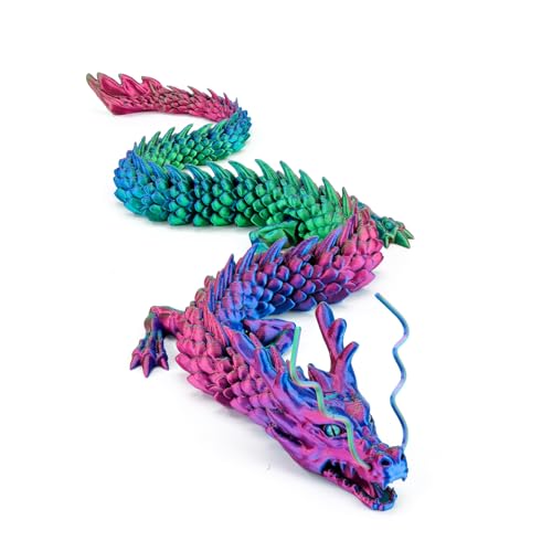 3D Printed Dragon Toys with Eyes, 24 inches 3d printed dragon large, Bendable and Flexible Big Fidget, Home Office Decor (Colorful)