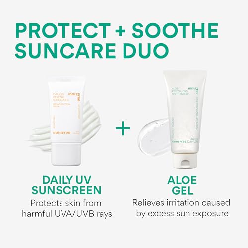 Image of innisfree Daily UV Defense Sunscreen and Aloe Revitalizing Soothing Gel Bundle, Korean SPF and Hydrating Aloe Duo