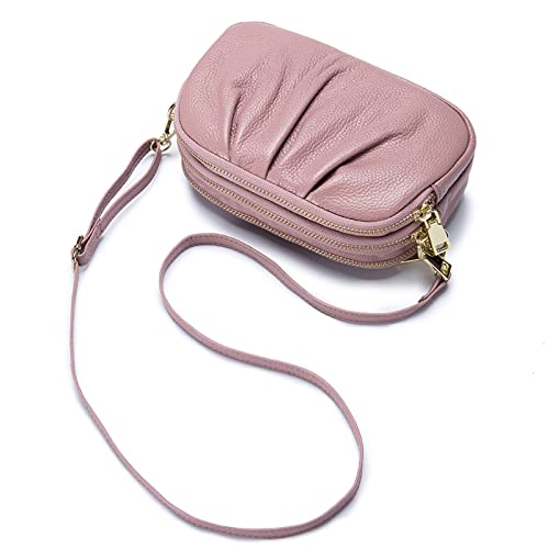 Borsa a Tracolla Portafoglio Cellulare Grande Portamonete Moda Piccola in Vera Moneta Pochette con 3 Scomparti donna rosa pelle