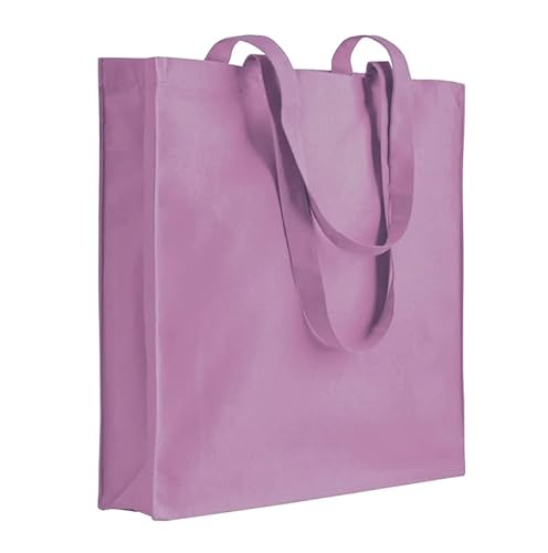 Generico Shopper - Bolsa de algodón de lona de alto grosor de 220 g/m2 con fuelle medidas 38 x 42 x 8 cm, asas largas de colores, Rosa