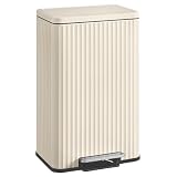 SONGMICS Trash Can, 13 Gallon (50 L) Garbage Can for Kitchen, with Lid, Pedal, and Removable Inner Bucket, Soft Close, Stainless Steel, 15 Trash Bags (Code K) Included, Cream White ULTB586LZ01