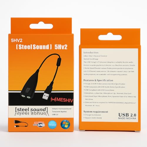 Image of 5HV2 USB External Sound Card Audio Adapter | Meshiv Virtual 7.1 Channel Surround Sound | USB to 3.5mm Audio Jack Converter | Compatible with PC, Laptop, Windows, Mac | Plug & Play