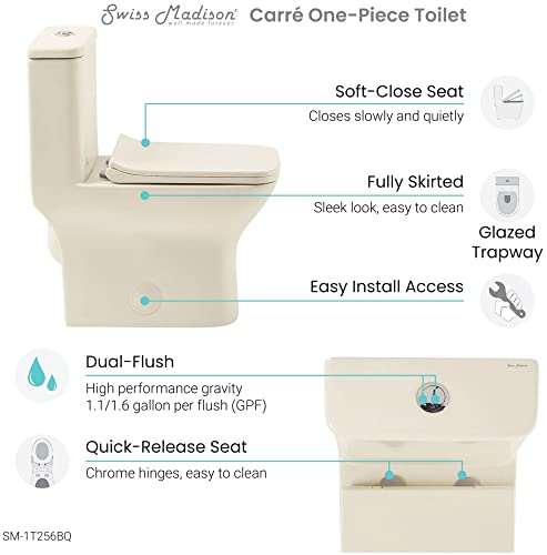 Swiss Madison Sm-1T256 Carré One Piece Elongated Toilet Dual Flush 1.1/1.6 Gpf #TOP5