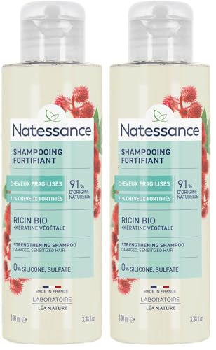 Natessance - Shampooing réparateur fortifiant - Ricin & Kératine végétale - 100 ml (Lot de 2)