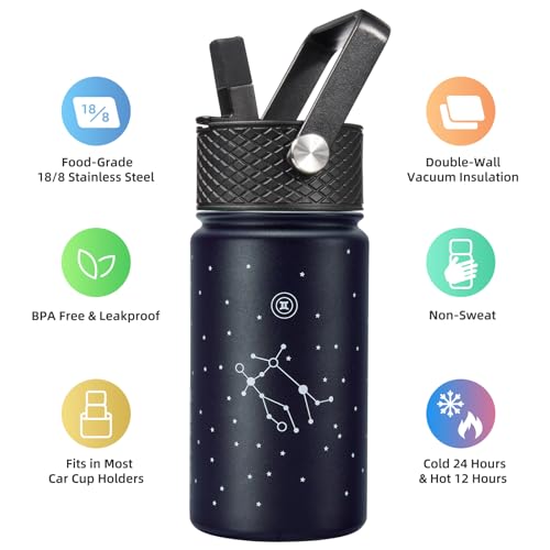 Image of BJPKPK Insulated Water Bottle, 15oz Stainless Steel with Straw Lid