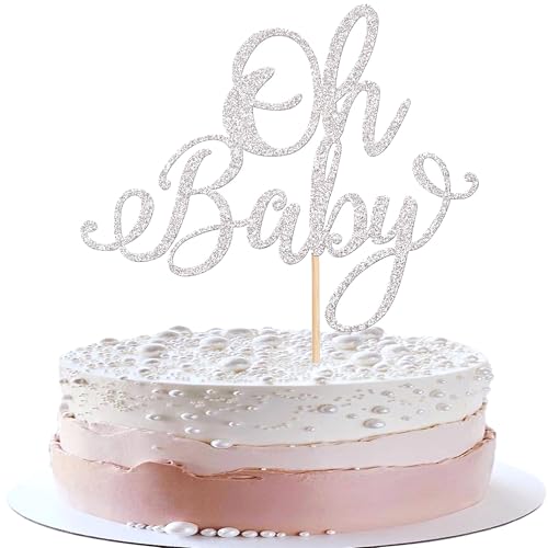 Rsstarxi 1 Pack Oh Baby Cake Topper silver Glitter Baby Shower Cake Pick Decorations for New Baby Gender Reveal Kids Birthday Party Supplies