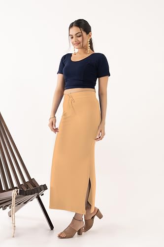 Image of DESI GIRL Cotton Lycra Stretchable Saree Shapewear Petticoat with Drawstring for Women | Fishcut Saree Petticoat with Side Slit for Easy Movement | Saree Shaper | Long inskirt