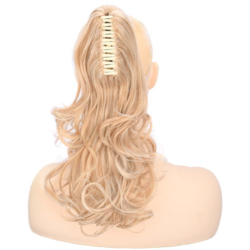 BOBIYA 13 Inches Claw Clip in Loose Curly Synthetic Wrap Around Ponytail Extensions Pony Tail Clip In Extensions (Light Honey Blonde) - Image 4