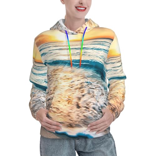Sweat pull femme imprimé plage vagues océan vêtement automne manches longues
