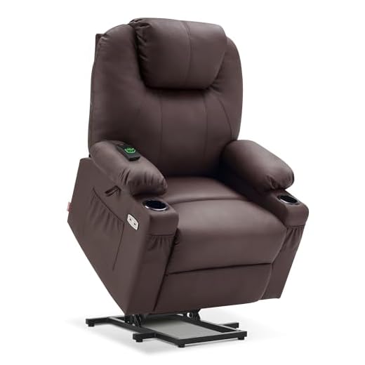 MCombo Large Power Lift Recliner Chair with Massage and Heat for Elderly Big and Tall People, 3 Positions, 2 Side Pockets, and Cup Holders, USB Ports, Faux Leather 7517 (Large, Light Brown)