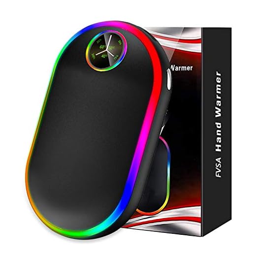 FVSA Rechargeable Hand Warmer with Lights (7 Colors), 10000mah Luminescence Electric Hand Warmers Rechargeable, (13-18 Hours) Portable USB Reusable Hand Warmer, Double Side Heated, Winter Tech Gifts