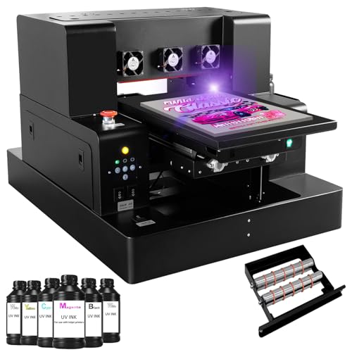 A4 XP600 UV Printer, with 6 * 500ML Ink, UV Flatbed Printer Machine...