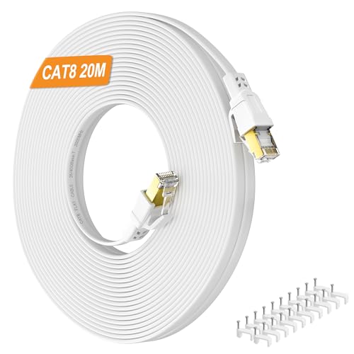Câble réseau Cat 8 plat blanc de 20m pour connecter proprement la console du salon