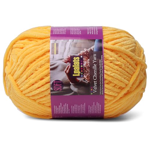 Image of Chunky Chenille Yarn for Crocheting, Yellow Fluffy Blanket Yarn for Crochet