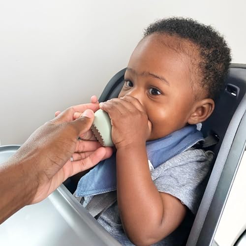 Image of ezpz Tiny Cup - 100% Silicone Drinking Training Open Cup for Baby /Infants - Designed by a Pediatric Feeding Specialist - Soft Non-Slip Grip - Weighted Base & Tactile Bumps - 59 ml, 4 Months+ (Sage)