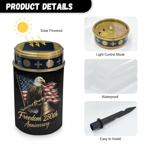 Image of 250th Anniversary Solar Grave Light - American Flag Eagle Design, Flameless Candle for Cemetery, Honoring Veterans & Loved Ones, Patriotic Remembrance Tribute