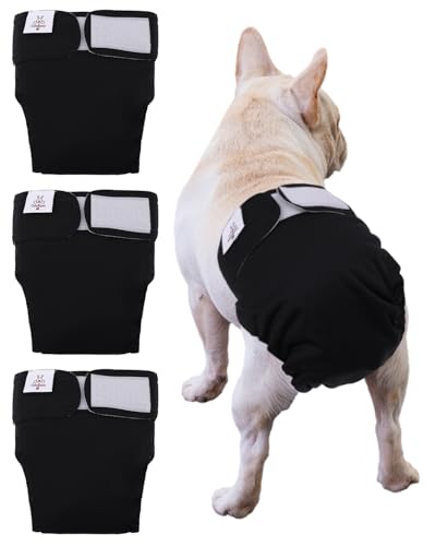 Image of CuteBone Washable Dog Diapers Female No Tail Hole 3 Pack Reusable Doggie Period Training Pants for Docked-Tail Frenchie French Bulldog Boston Terrier Without Tail WWD21L
