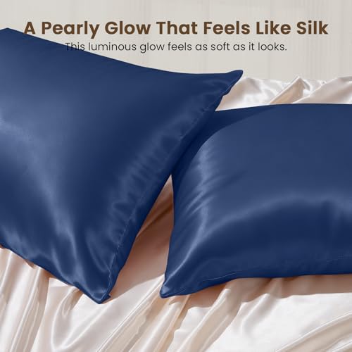 Image of THXSILK 100% Pure Mulberry Silk Pillowcase for Hair and Skin, 25 Momme, 6A+ Grade Silk Pillow Case Queen Size 20 inchx30 inch, Real Silk Pillowcase with Zipper, Anti Aging Acne Free (Navy Blue)