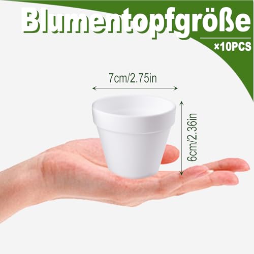 Lot de 10 mini pots de fleurs, blancs, anti-céramique, en plastique incassable, pour plantes d'intérieur et d'extérieur, cactus succulentes, plantes d'intérieur, 6 x 7 cm – Image 3