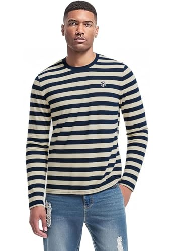 Image of KESIHAN Men's Casual Striped Shirts Crewneck Long Sleeve Basic T-Shirt Basic Daily Work Stripe Tee Tops