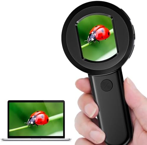 Vilante Handheld Digital Microscope, 100X Portable Handheld Microscope with 8 LED Lights 2" IPS Screen Photo Video Microscope 16MP Digital Microscope Fixed Focus for Adults Kids,USB Compatible with PC