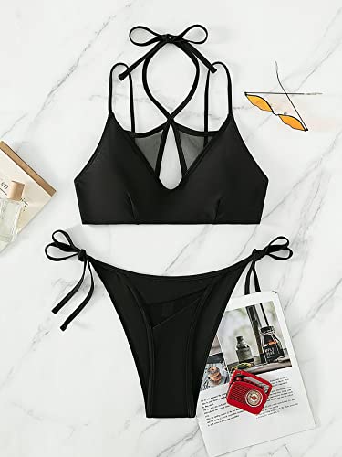 Bikini dos nu haut de gamme en maille fine et découpes graphiques