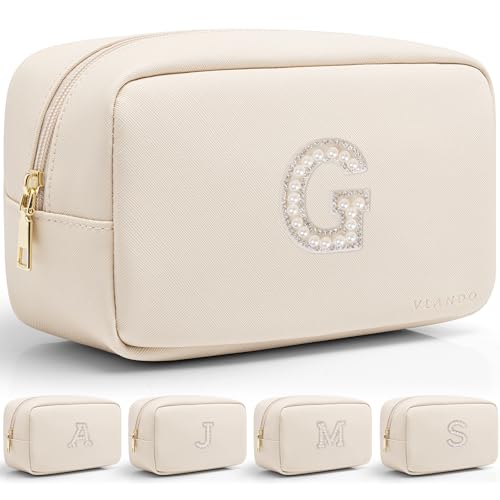 Vlando Gifts for Friends Female Cute Makeup Pouch Makeup Case Personalized Bridal Shower Gifts Wedding Gifts Birthday Graduation Gifts G White G