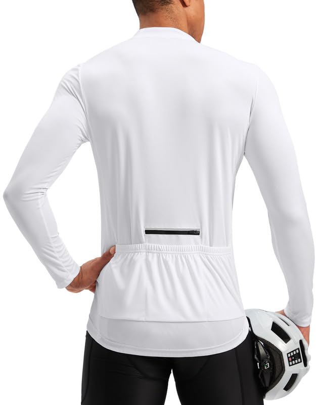 Men's Cycling Jersey with 3+1 Rear Zipper Pockets Long Sleeve Moisture Wicking UPF 50+ Half Zip Riding Bike Shirts