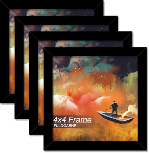 4x4 Picture Frame Set of 4, Black Frames for 4 x 4 Inch Photo Poster