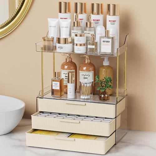 Image of Anylady Bathroom Organizers and Storage, Makeup Organizer (Sturdy Durable Attractive), Ideal for Vanity, Countertop, Counter, Perfume, Skincare, Cabinet, Cosmetic, Dresser Organizer (Cream)