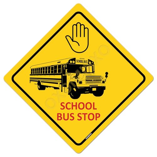 School Bus Stop Yellow Aluminum Traffic Sign Street Road Parking Metal Signs Decorations Garage Outdoor Wall Art Decor 12x12 Inch