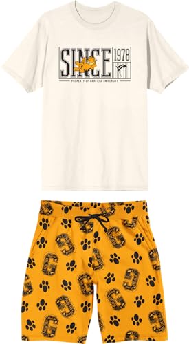 Bioworld Garfield University Since 1978 Men's 2-Pack T-Shirt & Lounge Shorts Sleep Set