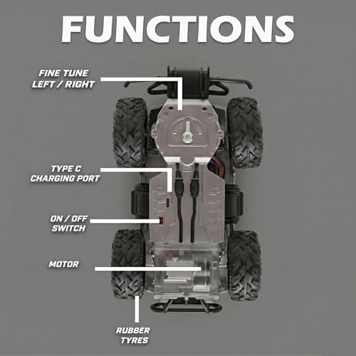 Image of Amazon Brand - Jam & Honey Off Roader Rechargeable Remote Control Car | RC Monster Truck with LED Headlights, Type-C Charging, Anti-Skid Tyres, 120 Ft Range | 2.4GHz Remote Controller (MT507) (Silver)