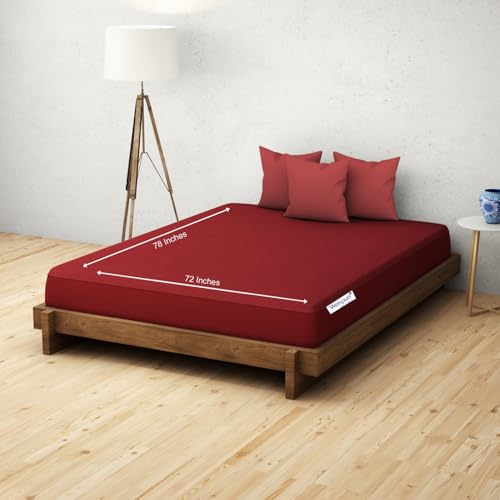 Image of Welspun 100% Waterproof Premium Mattress Protector for Double Bed King Size 78x72 Inches| Cotton Feel Mattress Cover | Elastic Fitted | Fits Upto 10 Inch Mattress| Bed Protector Cover (78 inchx72 inch Maroon)